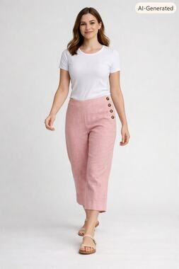 Good Luck Gem Blush Pink Linen Rayon Cropped Summer Pant Sz Medium